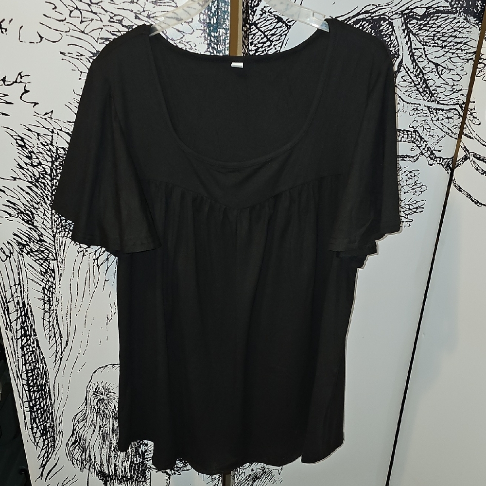 Black Flutter Sleeve Relaxed Blouse